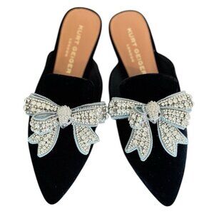 Kurt Geiger 37 / US 7 London Crystal Embellished Mule Black Velvet Flat Slip On